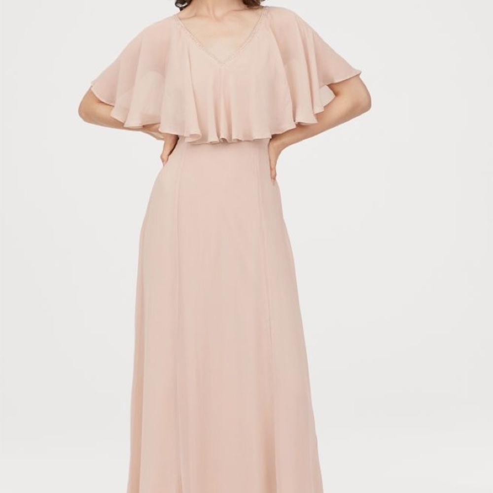 Powder Pink Chiffon Embroidered Maxi Dress